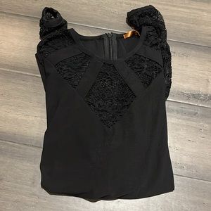 Women’s Black Long-sleeve Top with Lace Sleeves